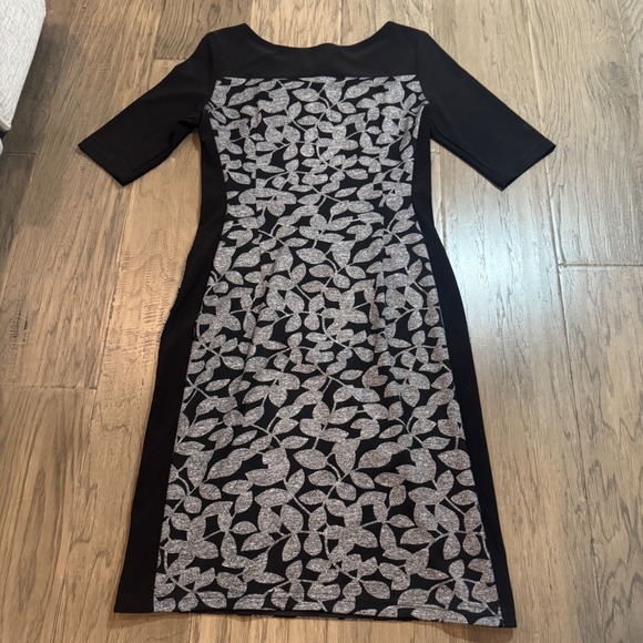 Joseph Ribkoff Black Gray Leaf Print Belted Sheath Dress Women Size 6 - Picture 13 of 14